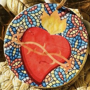 Sacred Heart Stained Glass Handmade Polymer Clay Ornament