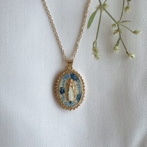 Mary in Blue China Necklace