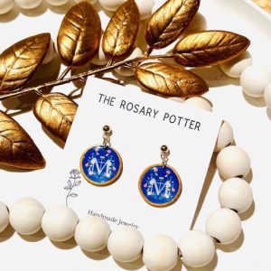 Blue Mary Monogram Earrings