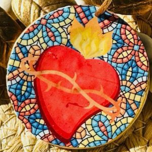 Sacred Heart Stained Glass Handmade Polymer Clay Ornament