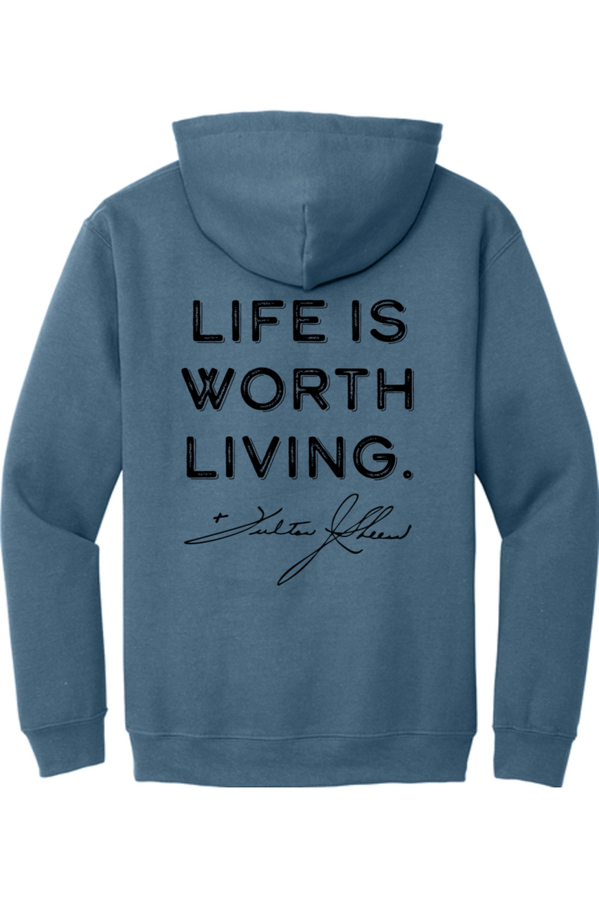 Life is Worth Living - Fulton Sheen Adult Hooded Sweatshirt - Image 4